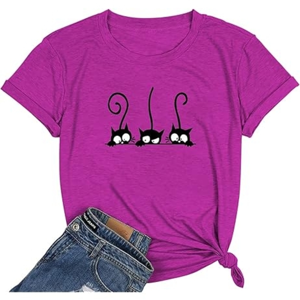 Cute, Purple Cat Graphic T-Shirt Size Medium